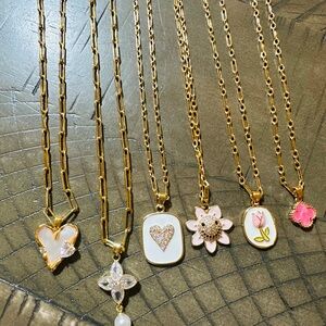 Gold and Pink Pendant Necklace. 1-6